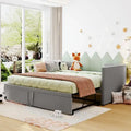 Lit de repos jumeau rembourré gris avec lit gigogne relevable, 2 couchages