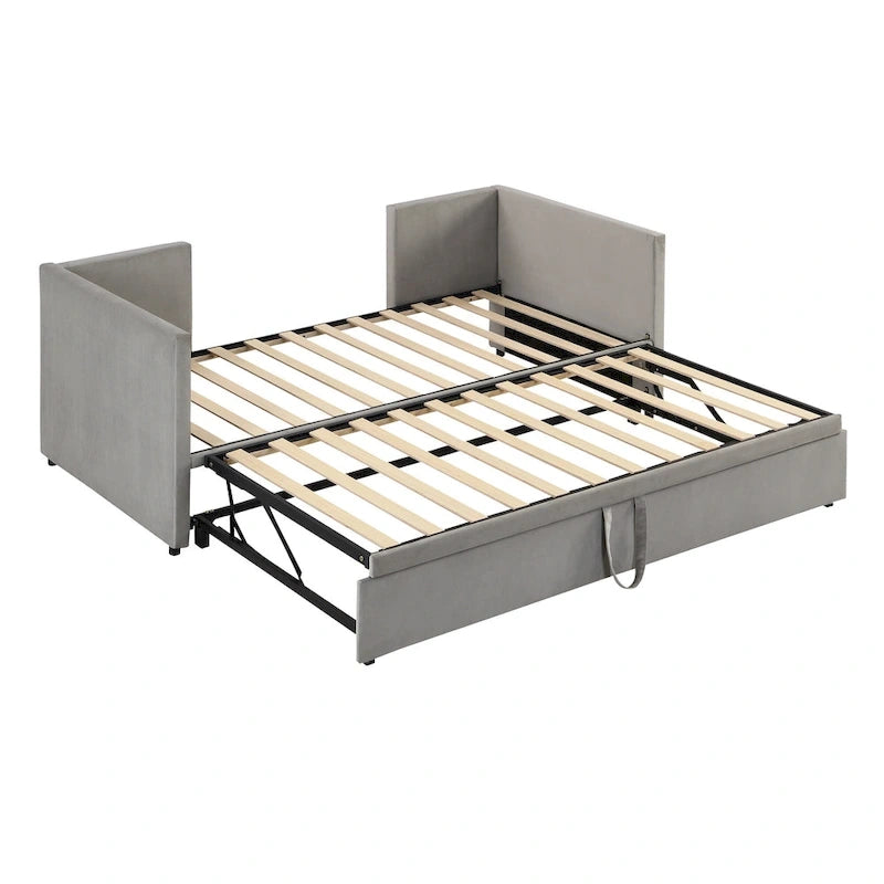 Lit de repos jumeau rembourré gris avec lit gigogne relevable, 2 couchages