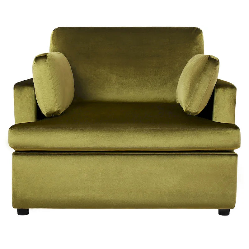 Fauteuil de salon vert moderne avec coussins d'accoudoirs, une place