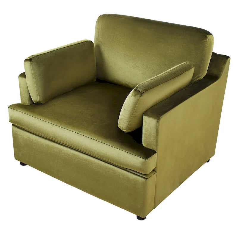 Fauteuil de salon vert moderne avec coussins d'accoudoirs, une place