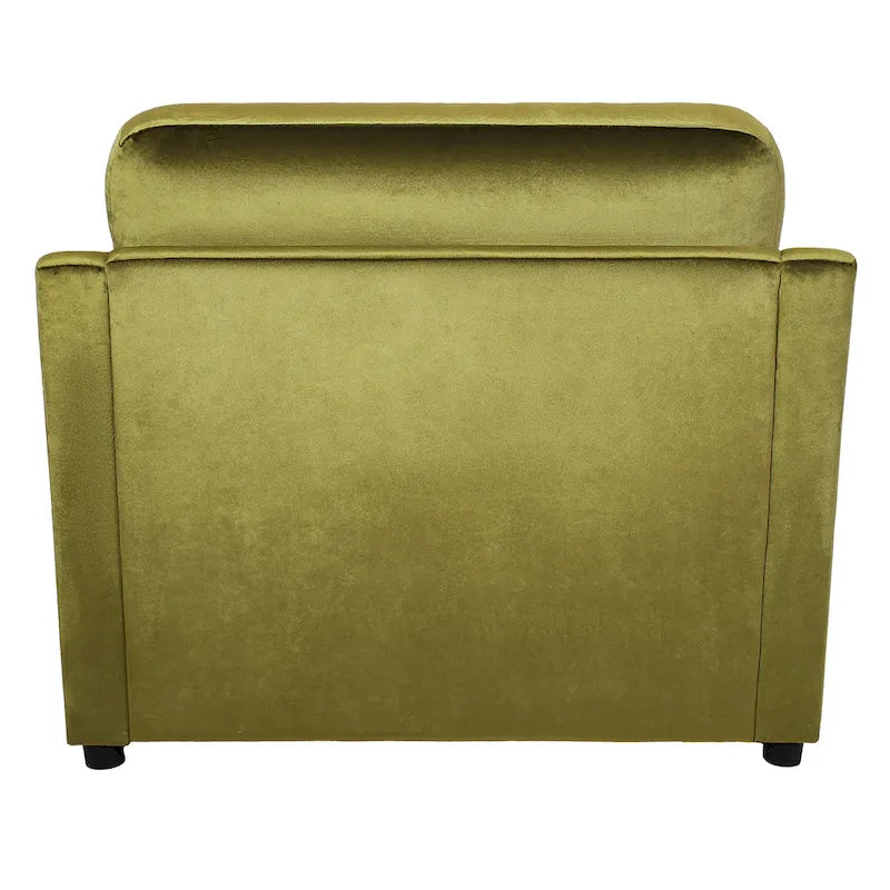 Fauteuil de salon vert moderne avec coussins d'accoudoirs, une place