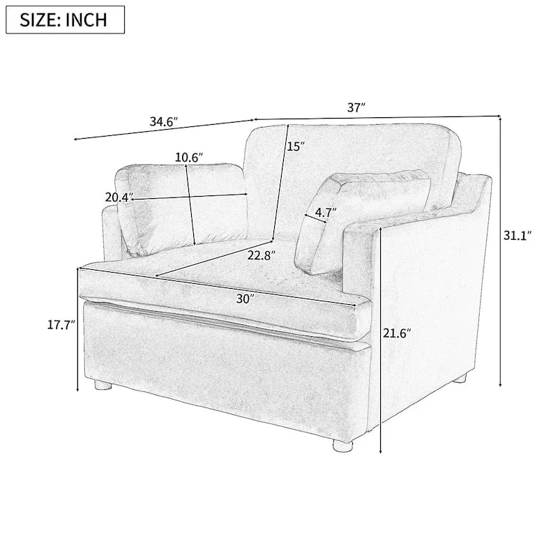 Fauteuil de salon vert moderne avec coussins d'accoudoirs, une place