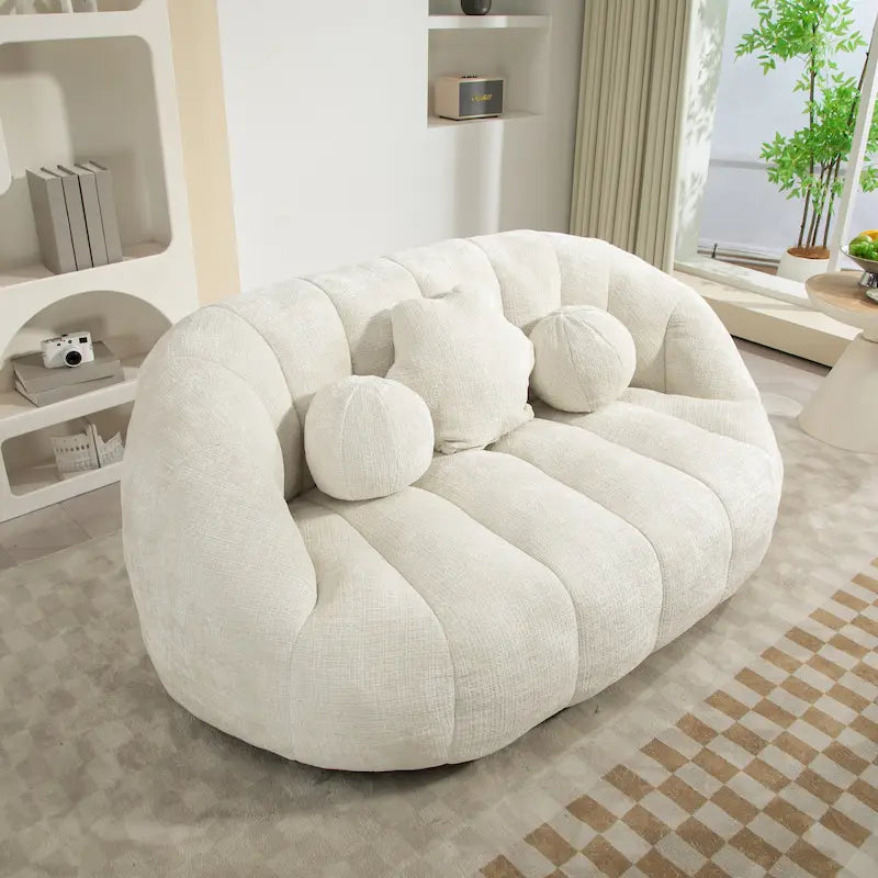 Chaise longue 2 places en mousse chenille blanche
