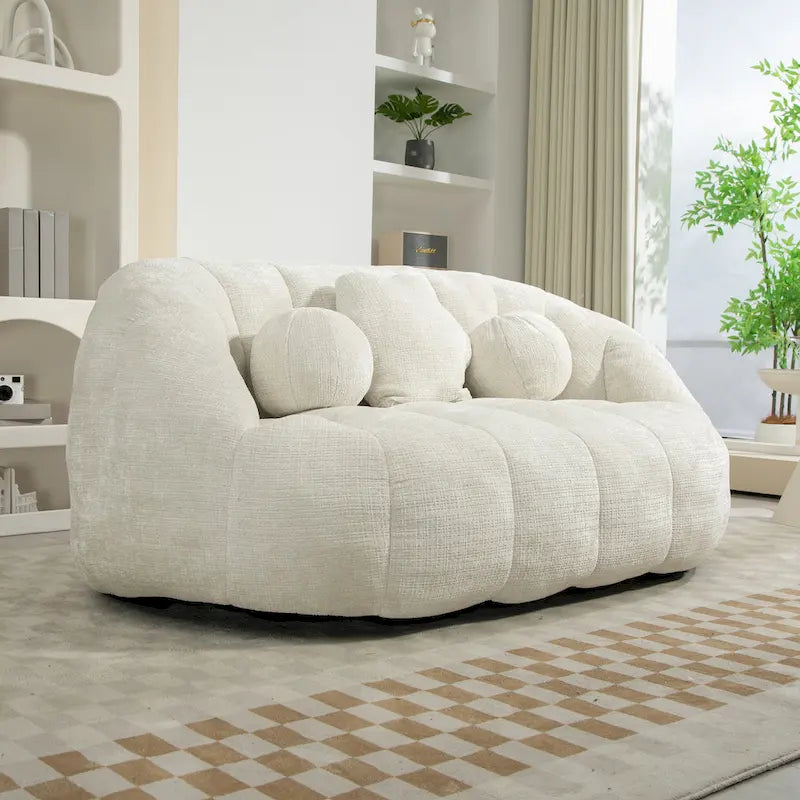 Chaise longue 2 places en mousse chenille blanche