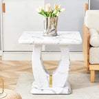 Table basse carrée noire/blanche/bois avec bordure dorée, un seul plateau, pour 1 à 2 personnes