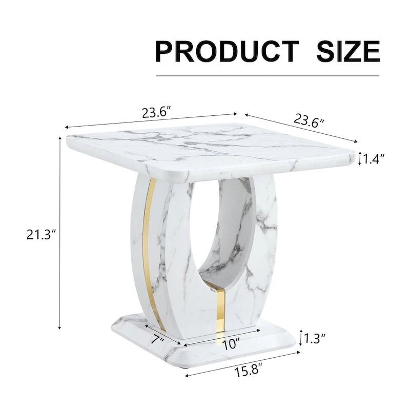 Table basse carrée noire/blanche/bois avec bordure dorée, un seul plateau, pour 1 à 2 personnes