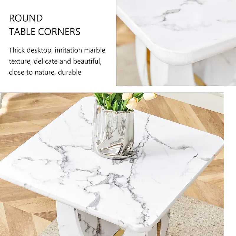 Table basse carrée noire/blanche/bois avec bordure dorée, un seul plateau, pour 1 à 2 personnes