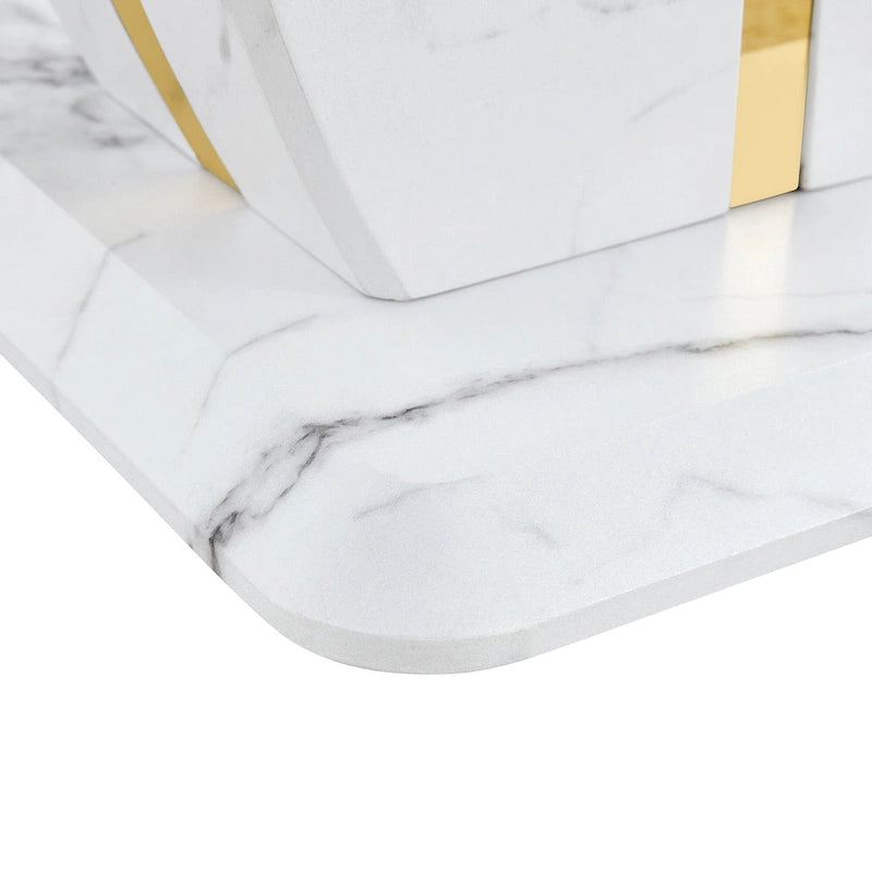 Table basse carrée noire/blanche/bois avec bordure dorée, un seul plateau, pour 1 à 2 personnes