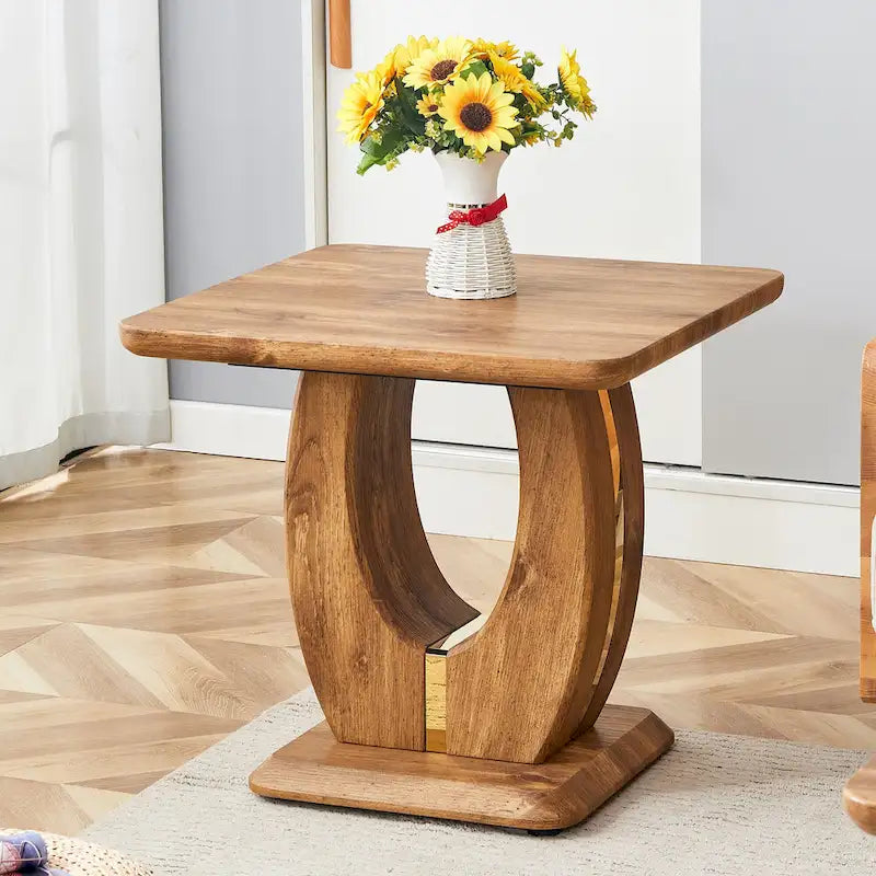 Table basse carrée noire/blanche/bois avec bordure dorée, un seul plateau, pour 1 à 2 personnes