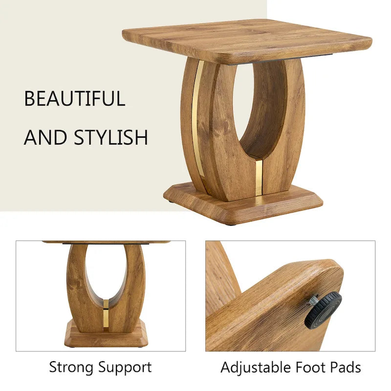 Table basse carrée noire/blanche/bois avec bordure dorée, un seul plateau, pour 1 à 2 personnes