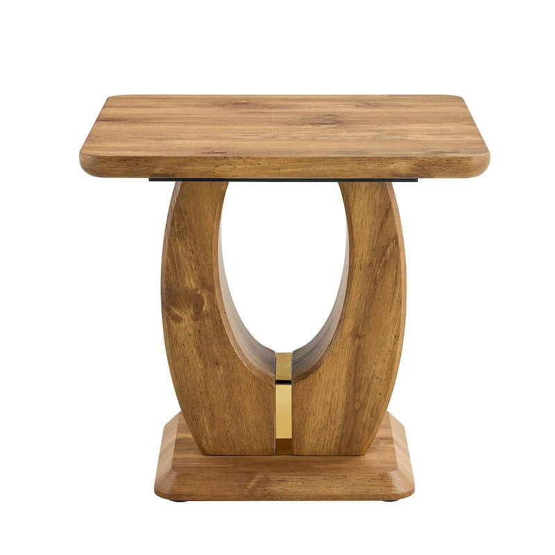 Table basse carrée noire/blanche/bois avec bordure dorée, un seul plateau, pour 1 à 2 personnes