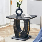 Table basse carrée noire/blanche/bois avec bordure dorée, un seul plateau, pour 1 à 2 personnes