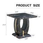 Table basse carrée noire/blanche/bois avec bordure dorée, un seul plateau, pour 1 à 2 personnes