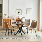 Ensemble de salle à manger rond 5 pièces, beige et marron, pour 4 à 6 personnes