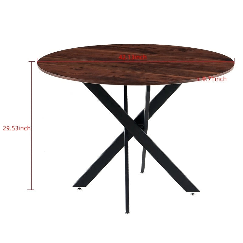 Ensemble de salle à manger rond 5 pièces, beige et marron, pour 4 à 6 personnes