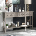 Console rustique gris délavé/bleu marine avec 4 tiroirs et une étagère, assemblage par 1 personne