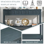 Console rustique gris délavé/bleu marine avec 4 tiroirs et une étagère, assemblage par 1 personne
