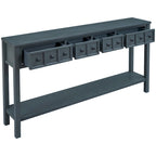 Console rustique gris délavé/bleu marine avec 4 tiroirs et une étagère, assemblage par 1 personne