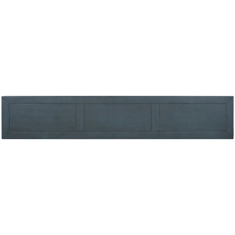 Console rustique gris délavé/bleu marine avec 4 tiroirs et une étagère, assemblage par 1 personne