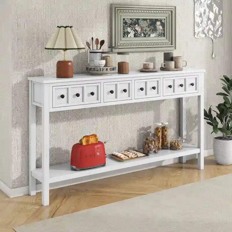 Console 4 tiroirs rustique blanc antique / espresso / bleu foncé