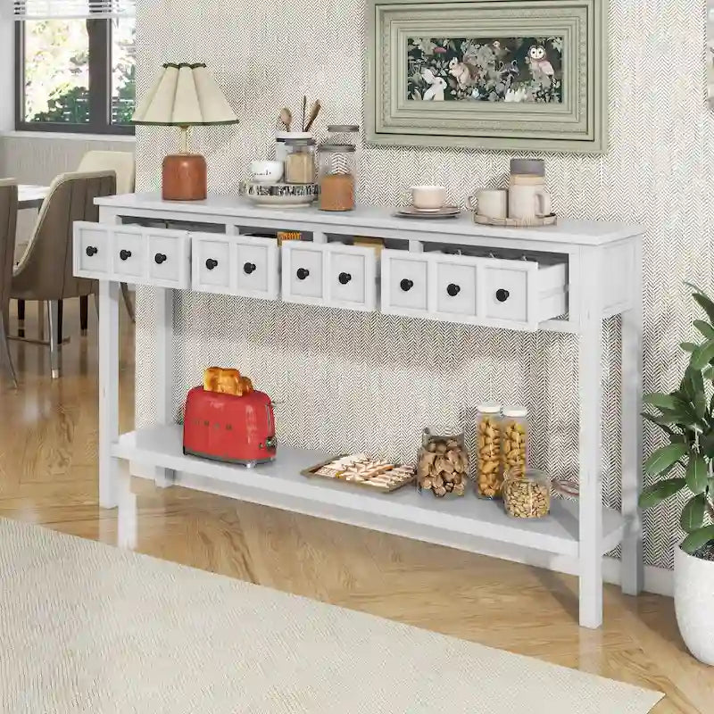 Console 4 tiroirs rustique blanc antique / espresso / bleu foncé