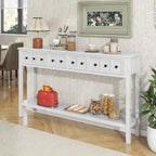 Console 4 tiroirs rustique blanc antique / espresso / bleu foncé