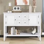 Console rétro bleue/blanche vintage avec 4 tiroirs et 2 placards, montage par 1 personne