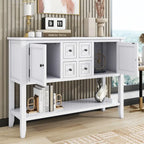 Console rétro bleue/blanche vintage avec 4 tiroirs et 2 placards, montage par 1 personne