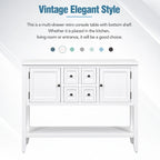 Console rétro bleue/blanche vintage avec 4 tiroirs et 2 placards, montage par 1 personne
