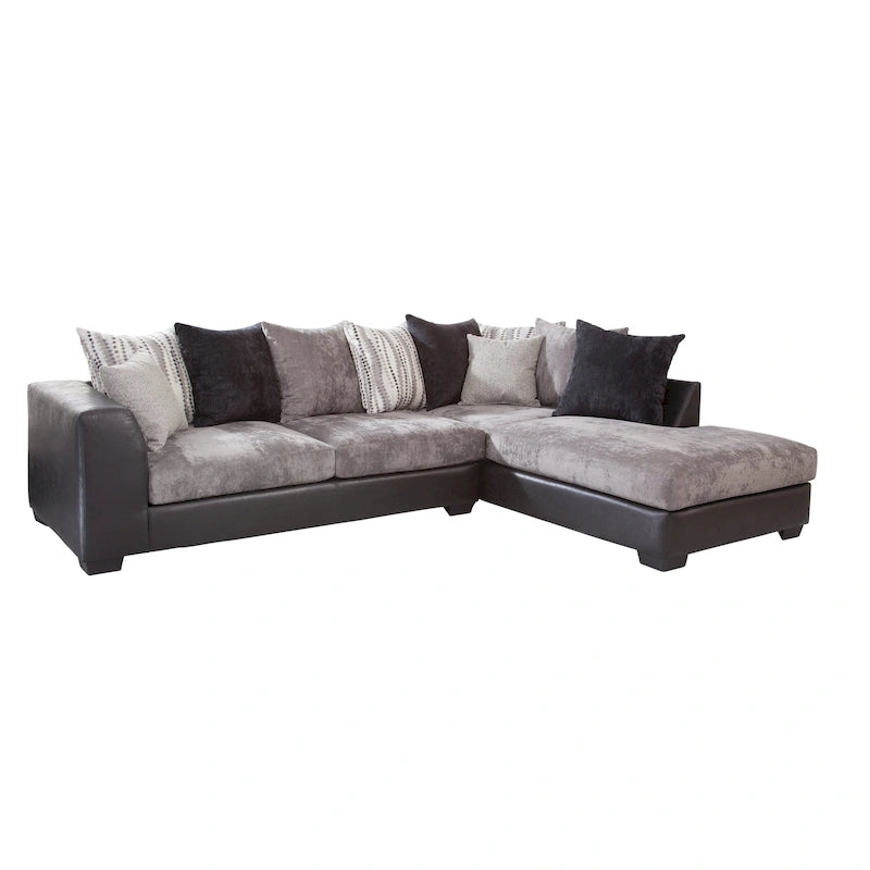 Canapé d'angle en L noir et anthracite avec méridienne, 5 places