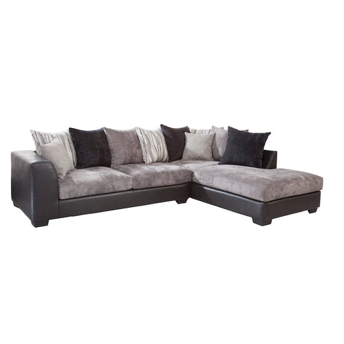 Canapé d'angle en L noir et anthracite avec méridienne, 5 places