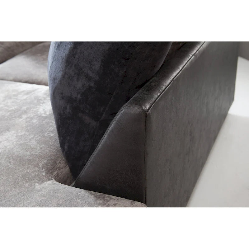 Canapé d'angle en L noir et anthracite avec méridienne, 5 places