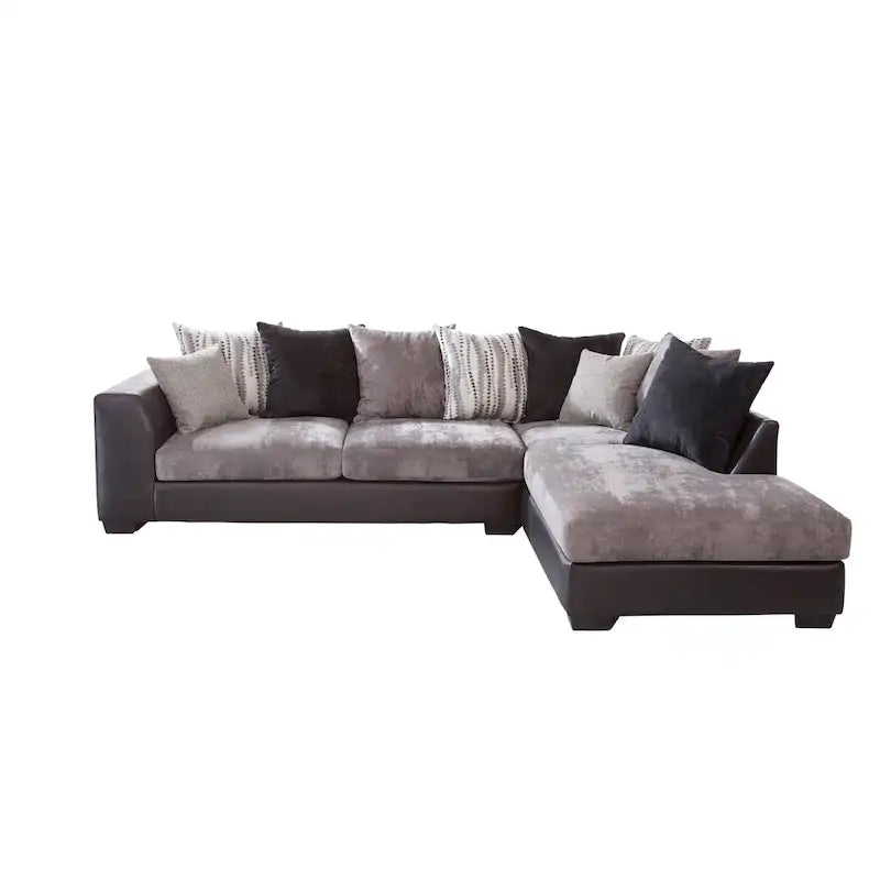 Canapé d'angle en L noir et anthracite avec méridienne, 5 places