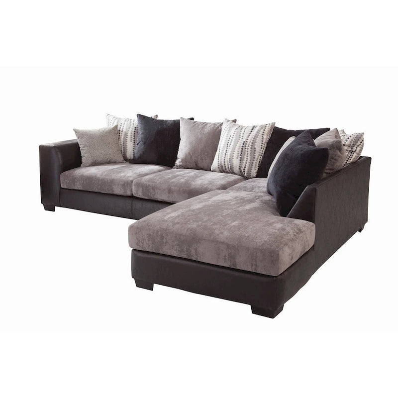 Canapé d'angle en L noir et anthracite avec méridienne, 5 places