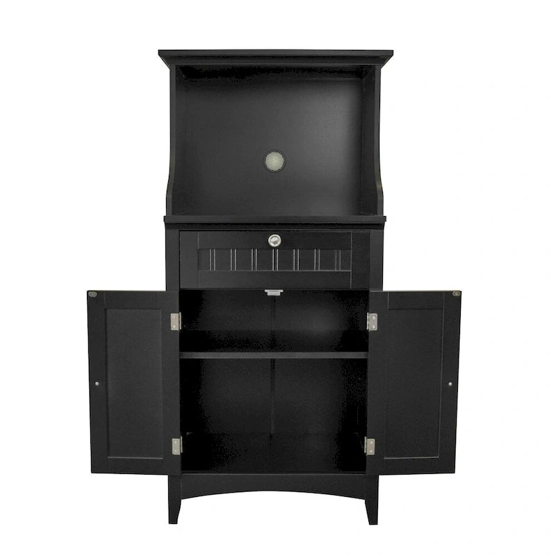 Meuble bas de cuisine blanc/stratifié noir, 2 portes, 1 tiroir, simple