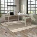 Bureau en L avec pieds en métal, noyer moderne / gris platine / blanc / gris orage, utilisateur unique, 60 larg. x 30 prof.