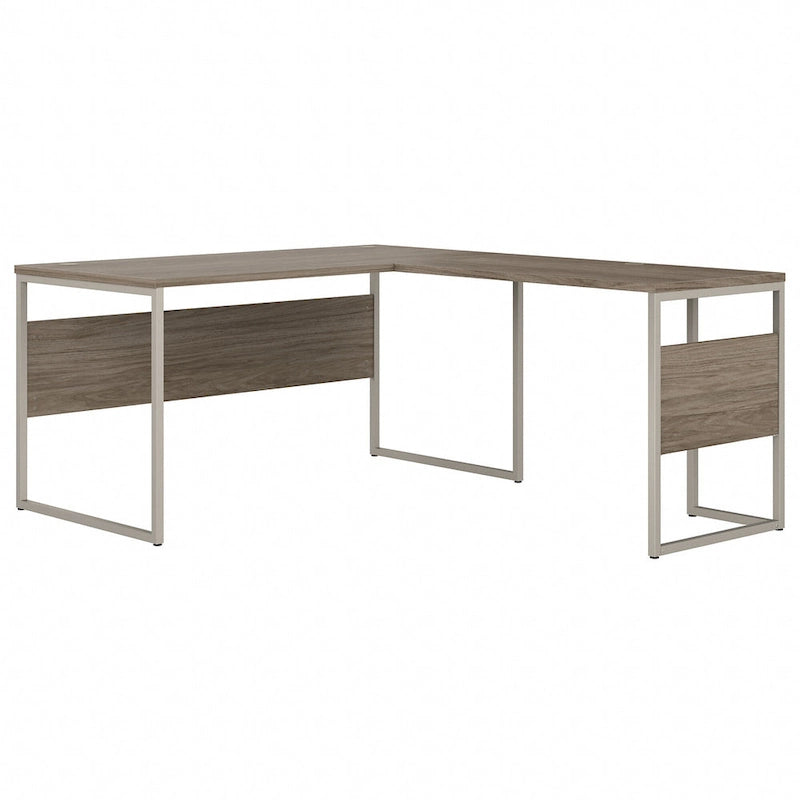 Bureau en L avec pieds en métal, noyer moderne / gris platine / blanc / gris orage, utilisateur unique, 60 larg. x 30 prof.