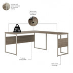Bureau en L avec pieds en métal, noyer moderne / gris platine / blanc / gris orage, utilisateur unique, 60 larg. x 30 prof.
