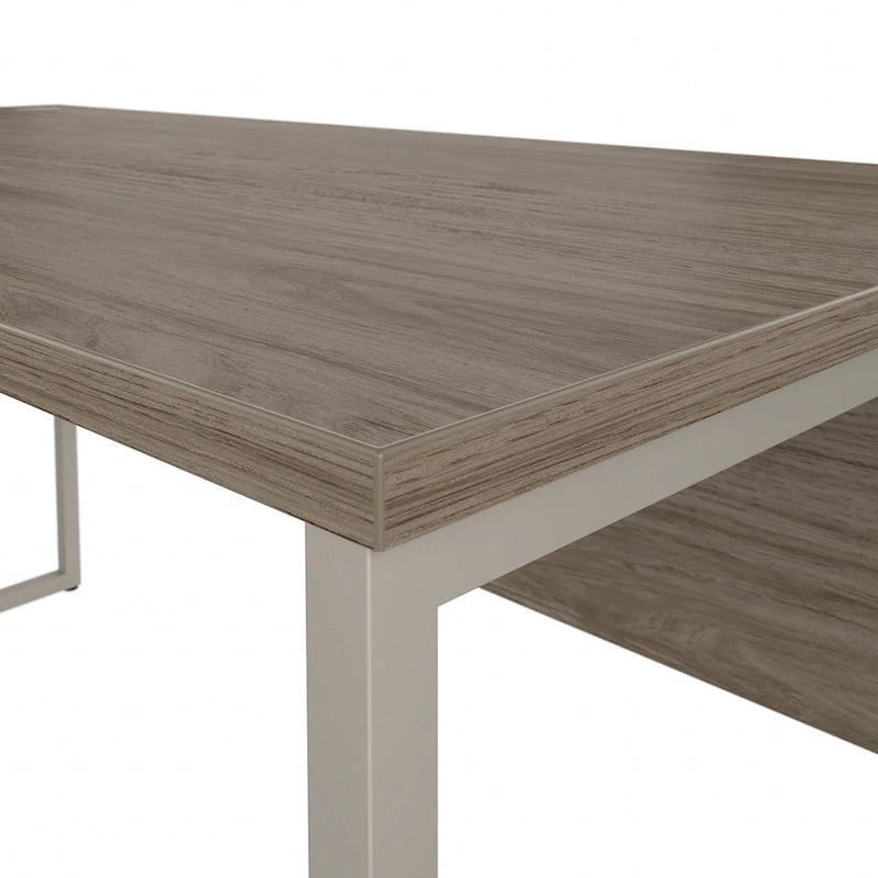 Bureau en L avec pieds en métal, noyer moderne / gris platine / blanc / gris orage, utilisateur unique, 60 larg. x 30 prof.