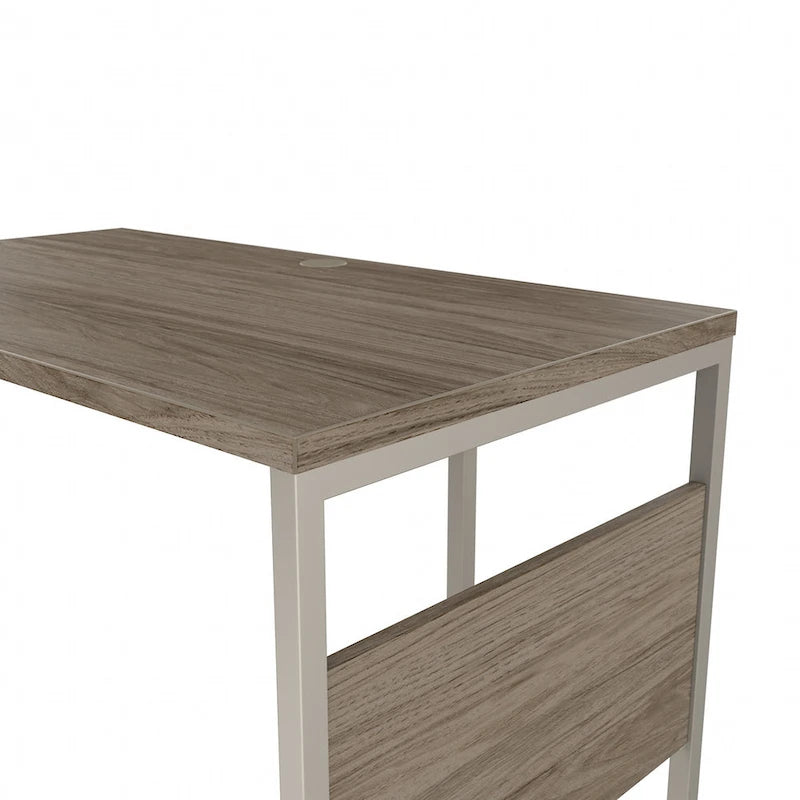 Bureau en L avec pieds en métal, noyer moderne / gris platine / blanc / gris orage, utilisateur unique, 60 larg. x 30 prof.