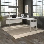 Bureau en L avec pieds en métal, noyer moderne / gris platine / blanc / gris orage, utilisateur unique, 60 larg. x 30 prof.