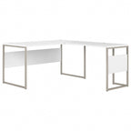 Bureau en L avec pieds en métal, noyer moderne / gris platine / blanc / gris orage, utilisateur unique, 60 larg. x 30 prof.
