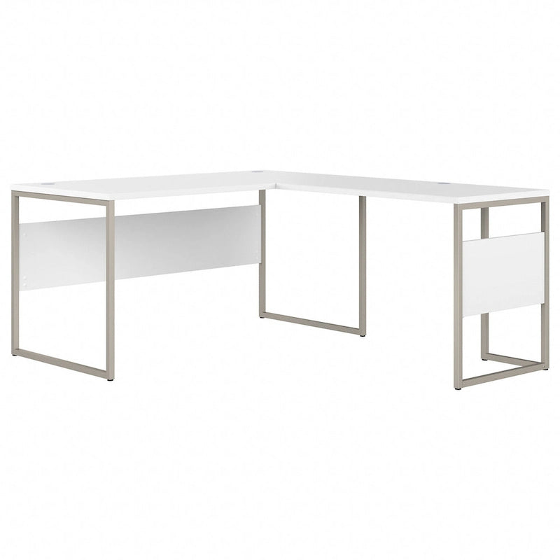 Bureau en L avec pieds en métal, noyer moderne / gris platine / blanc / gris orage, utilisateur unique, 60 larg. x 30 prof.