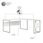 Bureau en L avec pieds en métal, noyer moderne / gris platine / blanc / gris orage, utilisateur unique, 60 larg. x 30 prof.