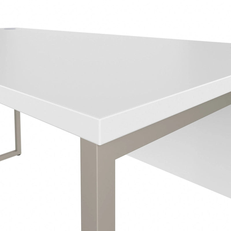 Bureau en L avec pieds en métal, noyer moderne / gris platine / blanc / gris orage, utilisateur unique, 60 larg. x 30 prof.