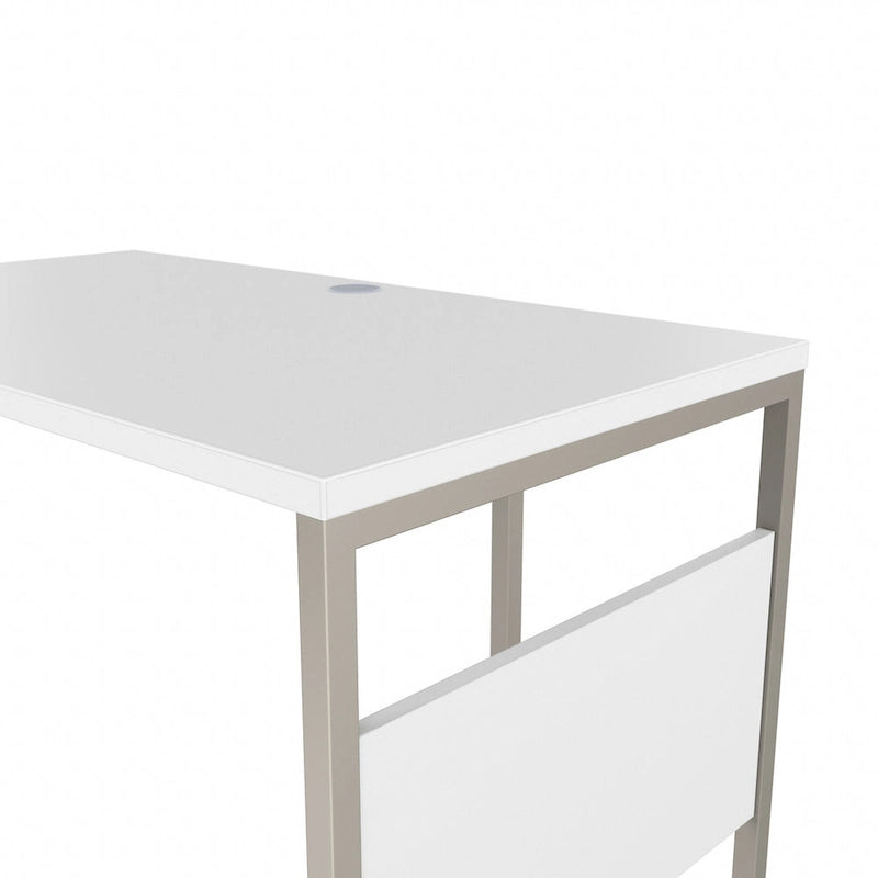 Bureau en L avec pieds en métal, noyer moderne / gris platine / blanc / gris orage, utilisateur unique, 60 larg. x 30 prof.