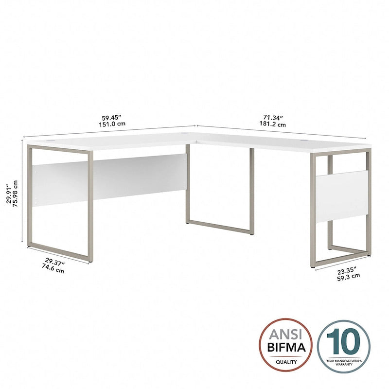 Bureau en L avec pieds en métal, noyer moderne / gris platine / blanc / gris orage, utilisateur unique, 60 larg. x 30 prof.