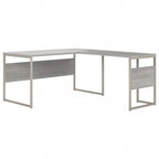 Bureau en L avec pieds en métal, noyer moderne / gris platine / blanc / gris orage, utilisateur unique, 60 larg. x 30 prof.