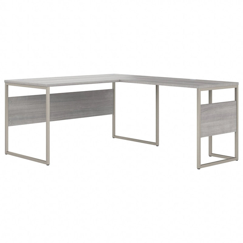 Bureau en L avec pieds en métal, noyer moderne / gris platine / blanc / gris orage, utilisateur unique, 60 larg. x 30 prof.