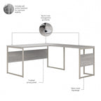 Bureau en L avec pieds en métal, noyer moderne / gris platine / blanc / gris orage, utilisateur unique, 60 larg. x 30 prof.